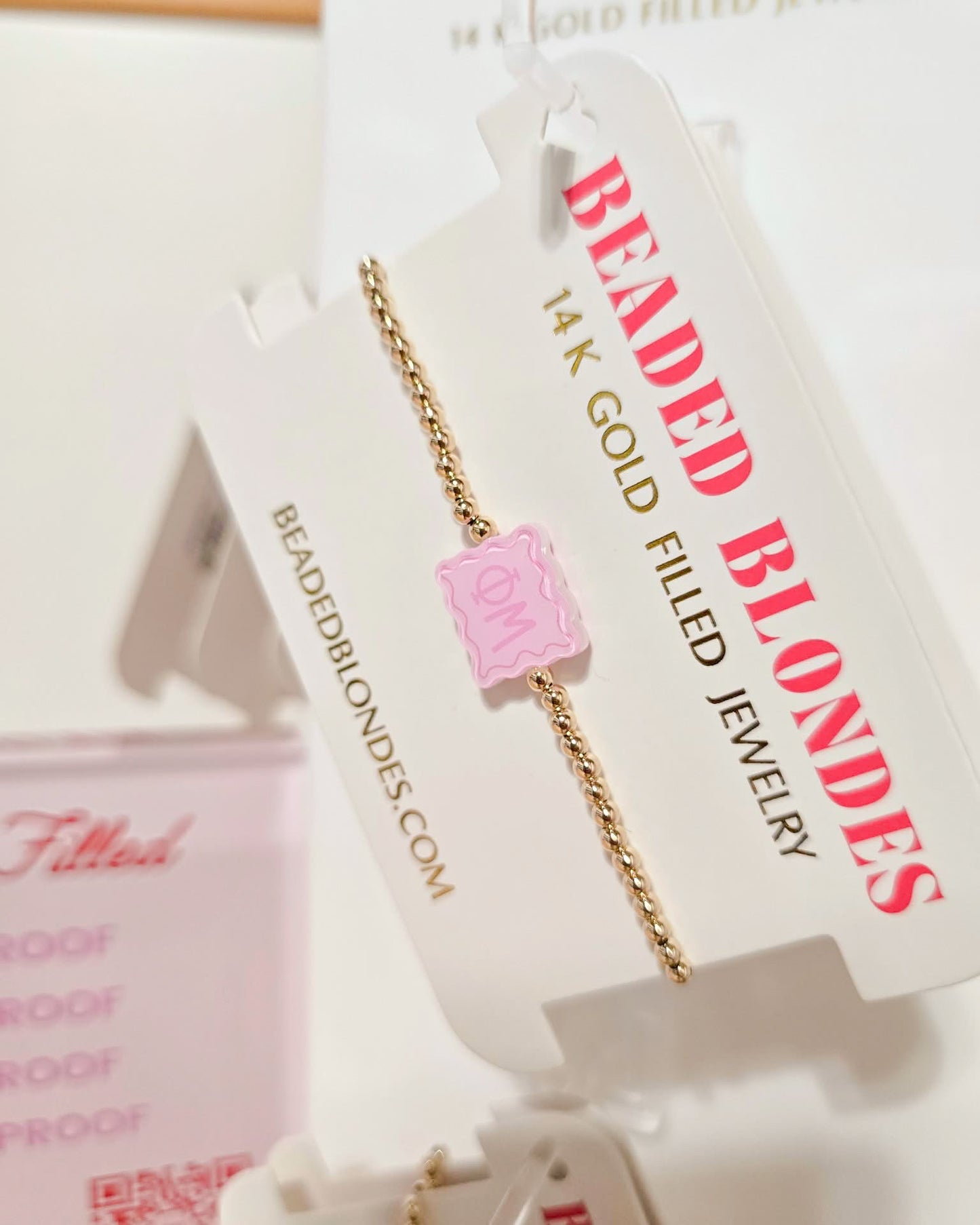 Phi Mu Block Bracelet on Gold
