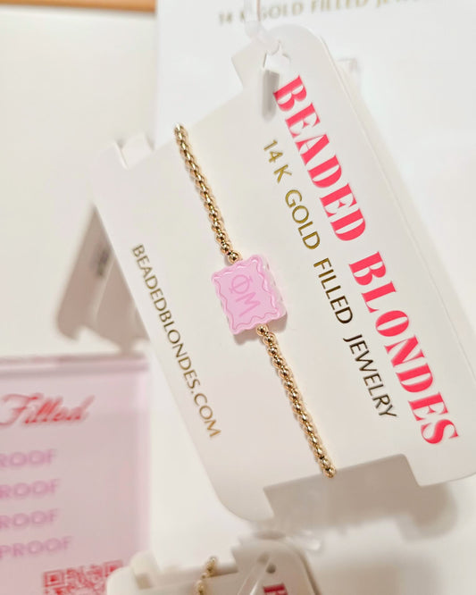 Phi Mu Block Bracelet on Gold