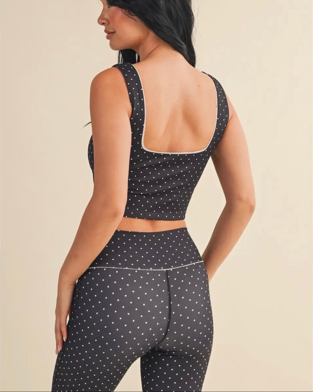 Polka Dot Crop Tank with Lace Trim