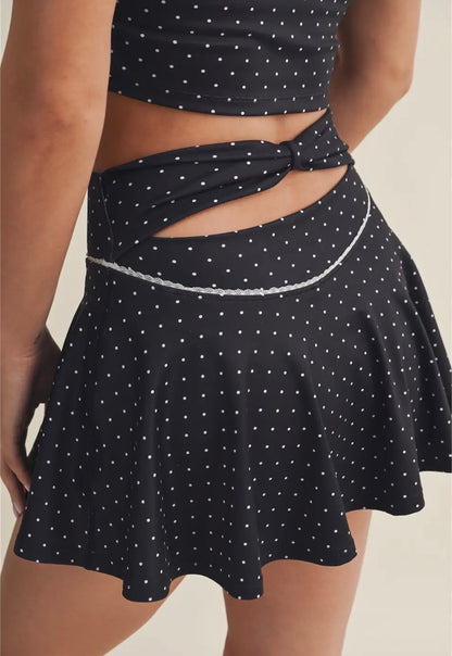 Polka Dot Mini Skort with Bow Back & Lace Trim
