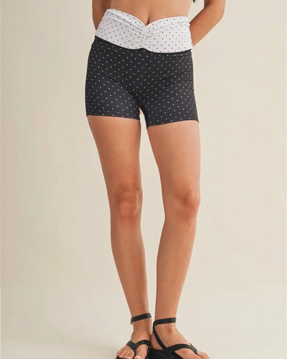 Polka Dot Ruched Waistband Biker Shorts