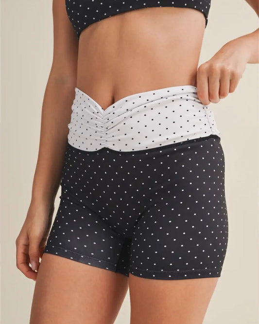 Polka Dot Ruched Waistband Biker Shorts