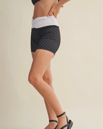 Polka Dot Ruched Waistband Biker Shorts