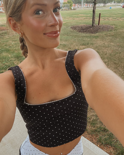 Polka Dot Crop Tank with Lace Trim