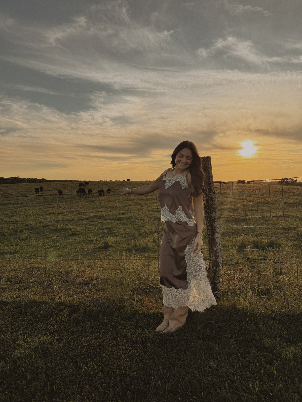 Golden Hour Lace Satin Set