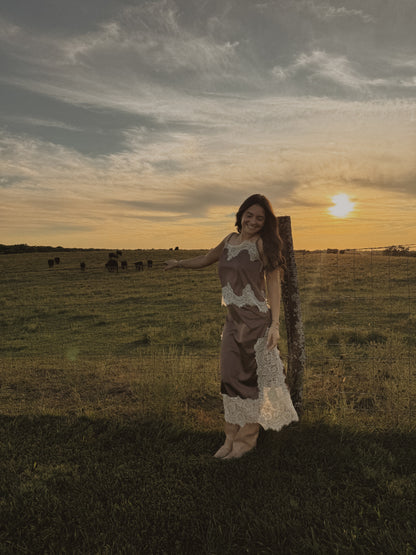 Golden Hour Lace Satin Set