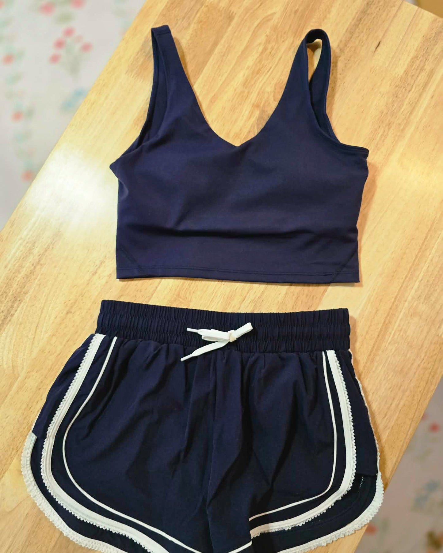 Navy Lace Trim Shorts