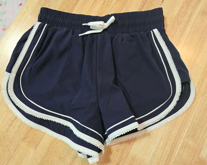 Navy Lace Trim Shorts