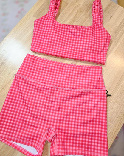 Hot Pink Gingham Biker Shorts