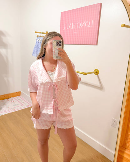 Pink Gingham Lace Trim PJ Set