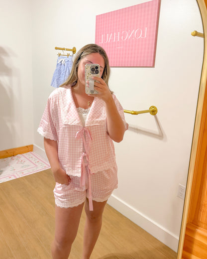 Pink Gingham Lace Trim PJ Set
