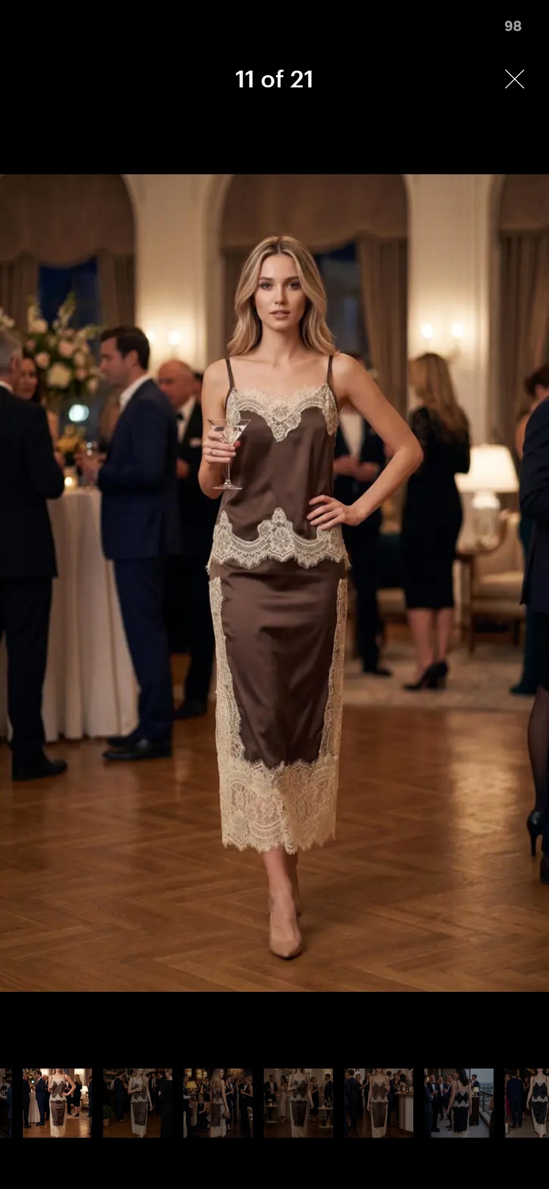 Satin Lace Trim Cami & Skirt Set