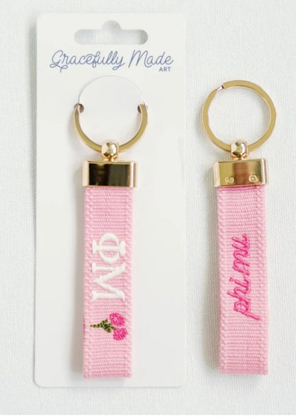 Phi Mu Double Sided Embroidered Keychain
