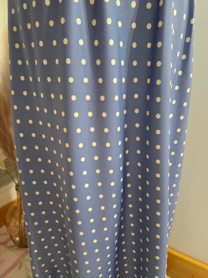 Dusty Blue Polka Dot Satin Midi Skirt