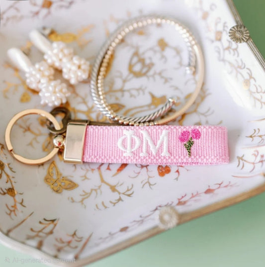 Phi Mu Double Sided Embroidered Keychain